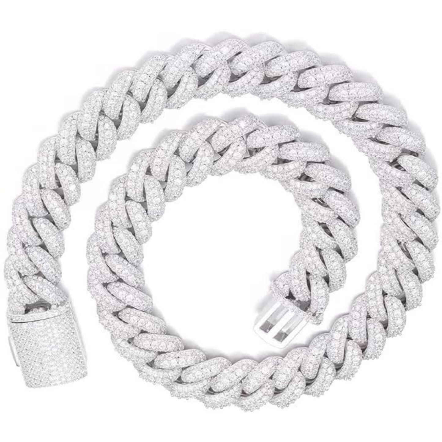 18mm VVS Moissanite Cuban Link Chain – 18K White Gold | Bubble Style | 20"