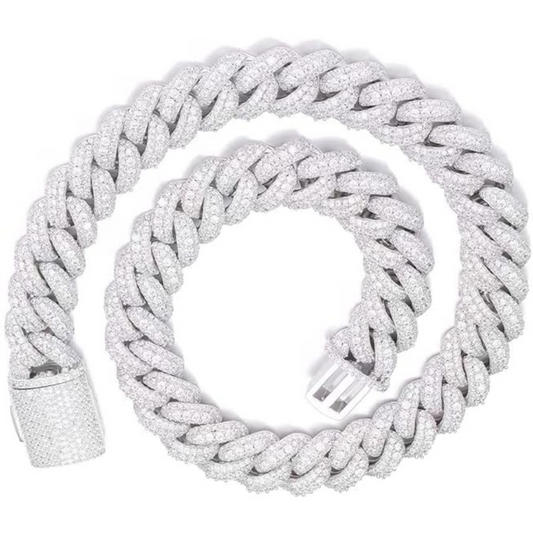 18mm VVS Moissanite Cuban Link Chain – 18K White Gold | Bubble Style | 20"
