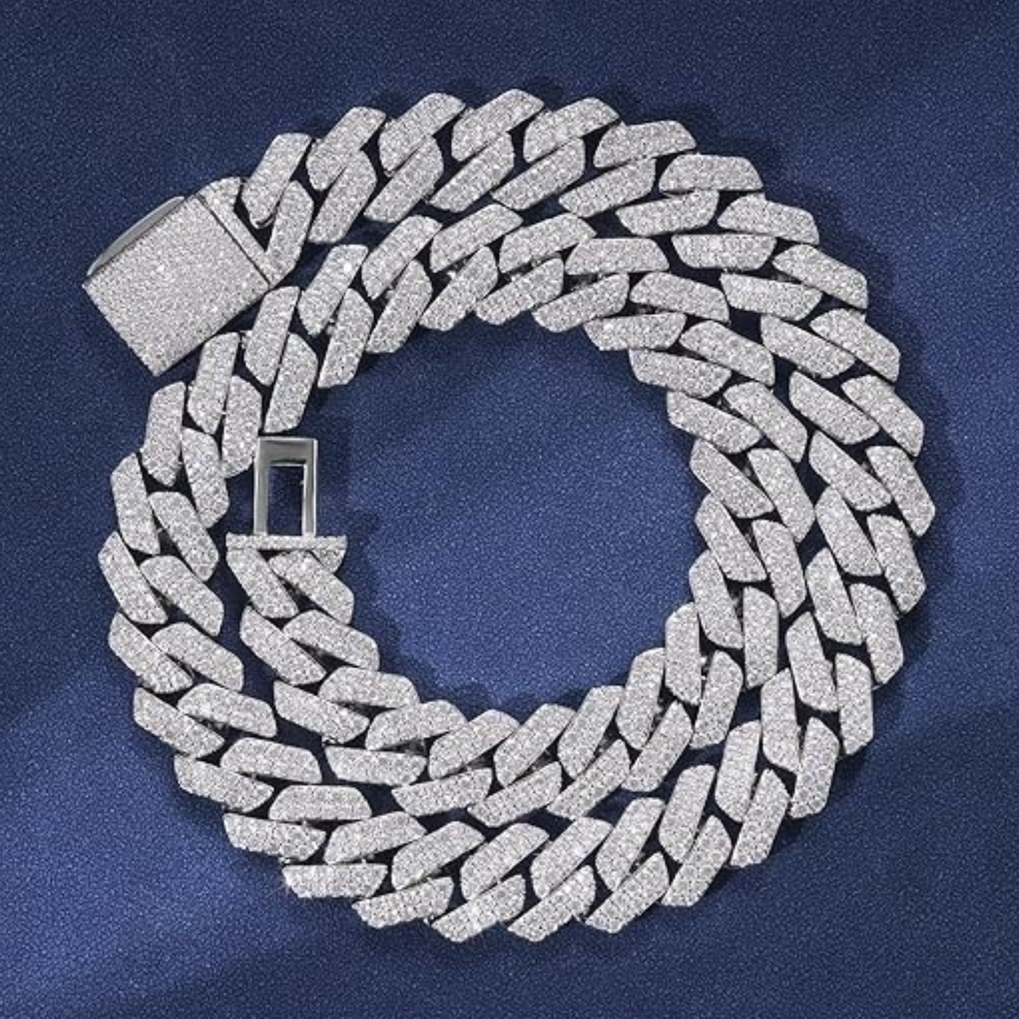 14mm Iced-Out Cuban Link Chain – VVS Moissanite | 18K White Gold | 20"