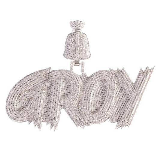 Iced Out Moissanite Custom Name Pendant with Money Bag Bail