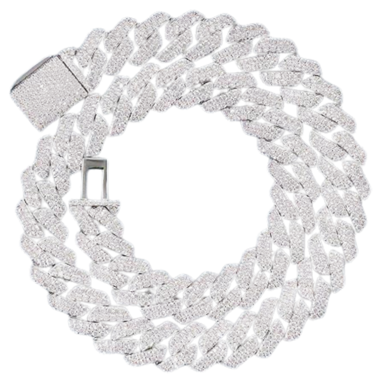14mm Iced-Out Cuban Link Chain – VVS Moissanite | 18K White Gold | 20"