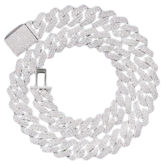 14mm Iced-Out Cuban Link Chain – VVS Moissanite | 18K White Gold | 20"