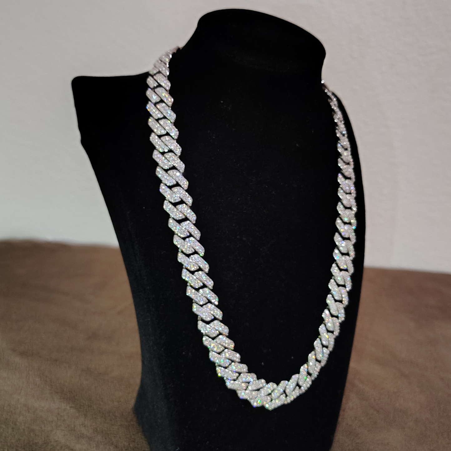 14mm Iced-Out Cuban Link Chain – VVS Moissanite | 18K White Gold | 20"