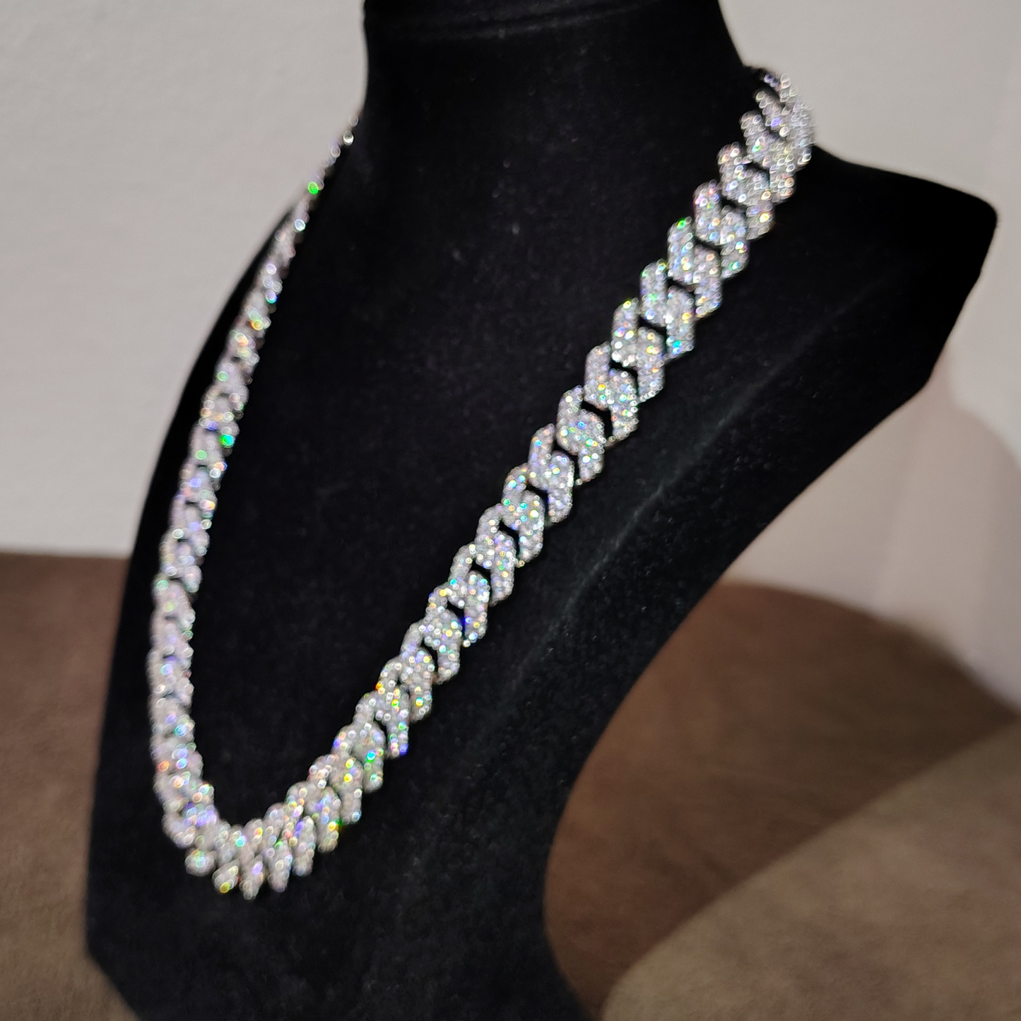 14mm Iced-Out Cuban Link Chain – VVS Moissanite | 18K White Gold | 20"
