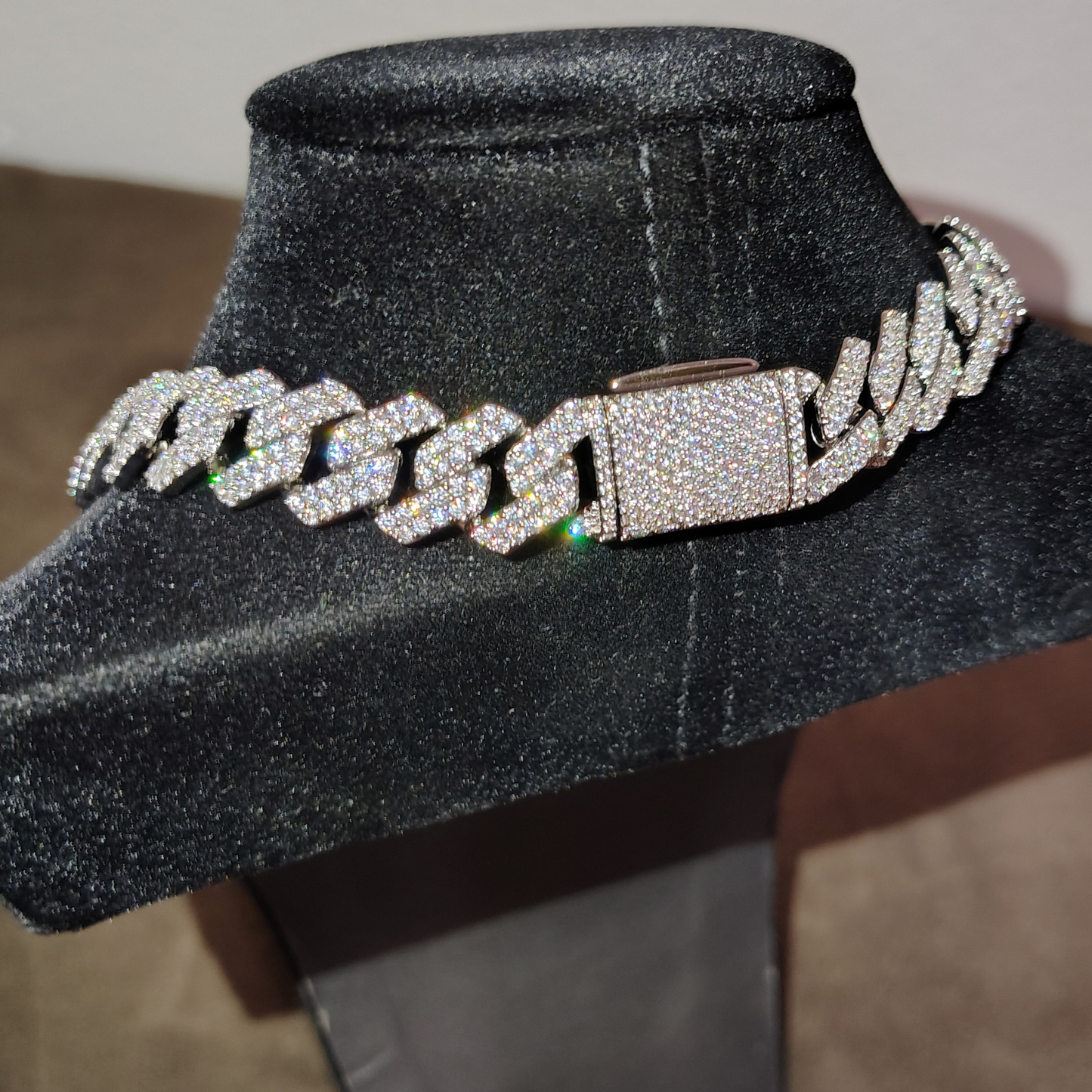 14mm Iced-Out Cuban Link Chain – VVS Moissanite | 18K White Gold | 20"